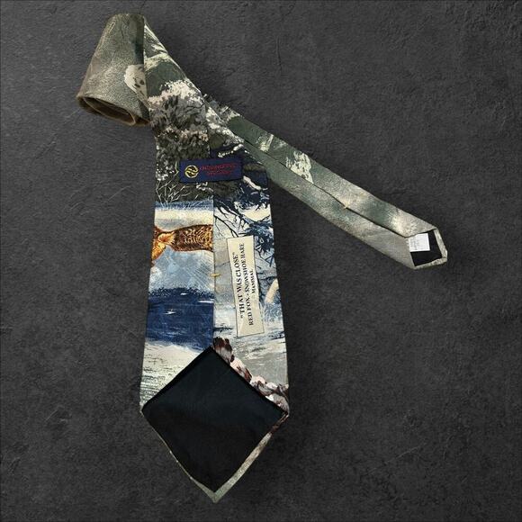 Endangered Species Red Fox + White Rabbit 100% Silk Men's Tie - Picture 3 of 3
